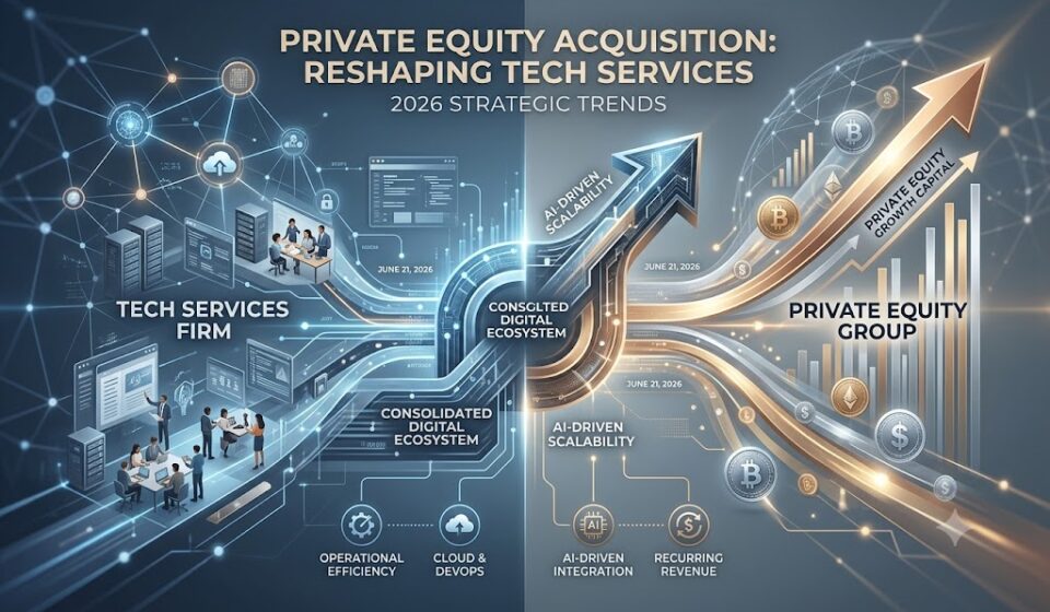 Digital representation of a tech services firm acquired today by a private equity group for growth.