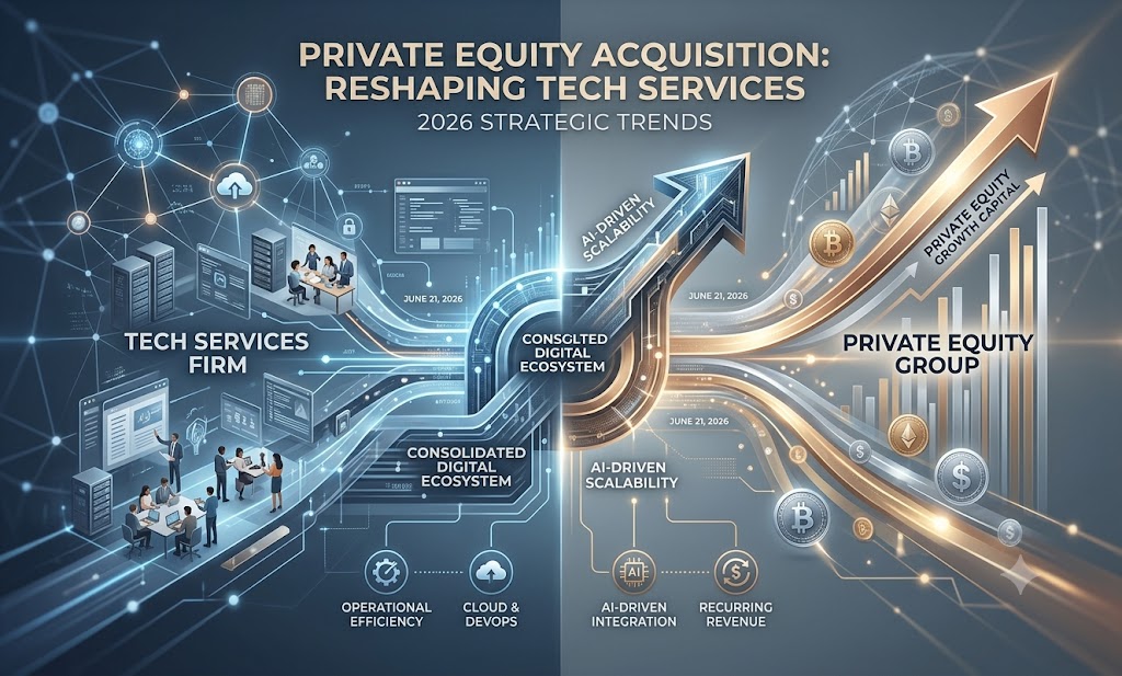 Digital representation of a tech services firm acquired today by a private equity group for growth.