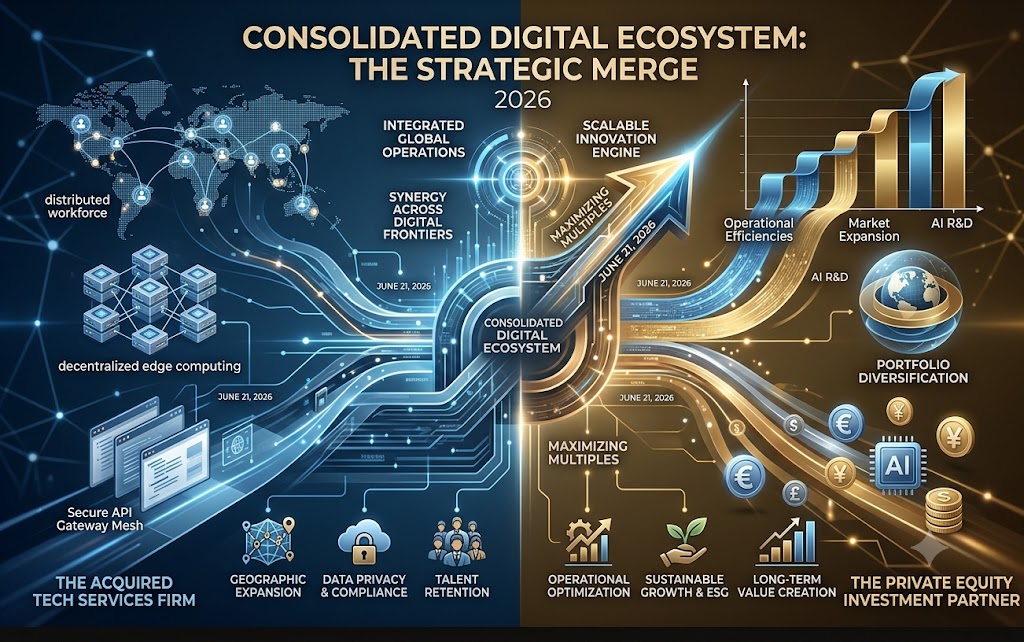 Digital representation of a tech services firm acquired today by a private equity group for growth.