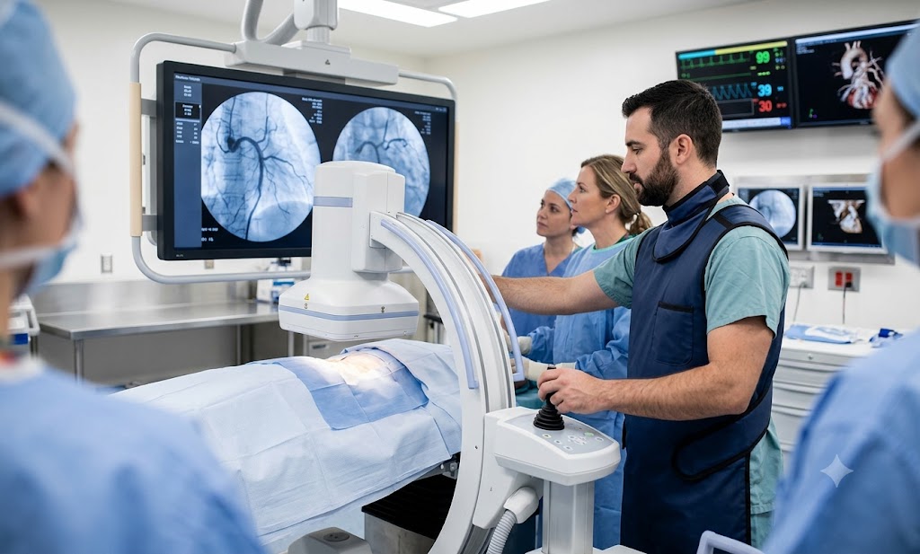 Trainees in an intensive rad tech boot camp analyzing digital X-ray images in a modern simulation lab.
